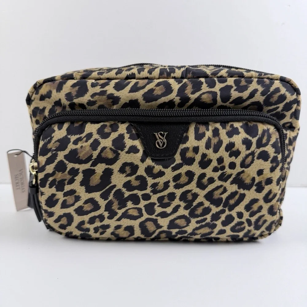 Victoria's Secret Leopard Travel Makeup Pouch Cosmetic Bag Zip Case NWT